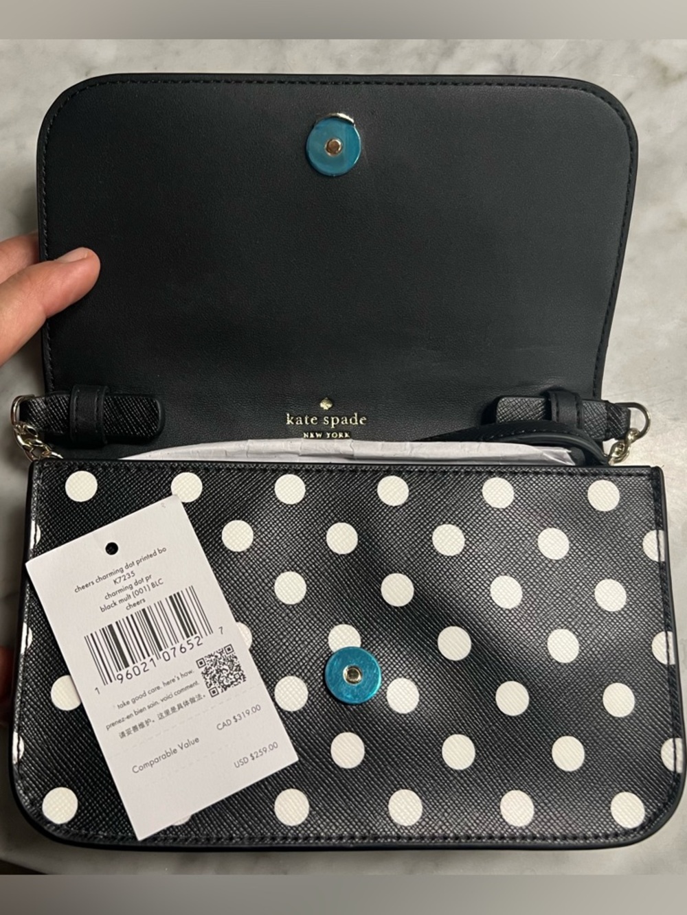 KATE SPADE Cheers
Crossbody Bag!Black & White PolkaDot Leather Purse w/GIFTBox! - Picture 6 of 10